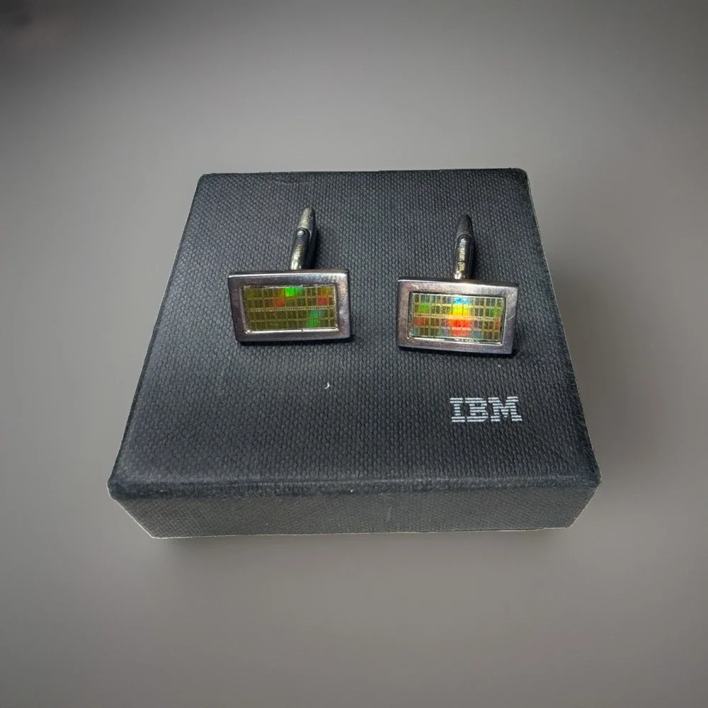 Vintage IBM Computer Chip Cufflinks 925 Sterling Silver Tech Geek Microchip Pair